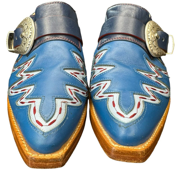 Tommy Hilfiger Collection Womens Blue Cowboy Leather Boot Mules Size 8.5 RARE - Picture 4 of 15